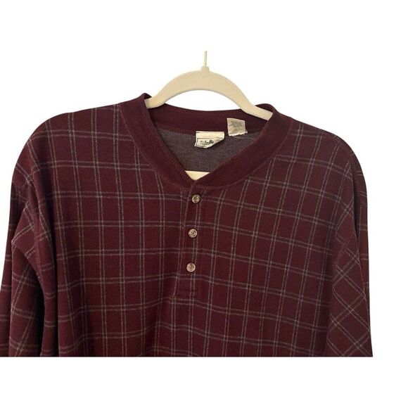 L.L. BEAN Vintage Tartan Plaid Henley Men’s Large 100% Cotton 4 Button Made USA - Picture 2 of 10